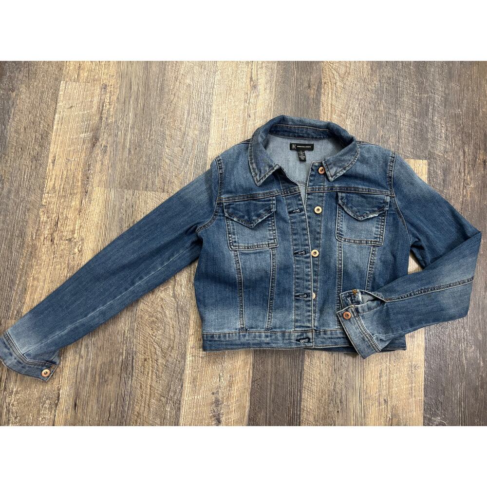 INC International Concepts Womens Blue Denim Trucker‎ Jacket Medium Wash Small